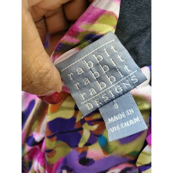 Rabbit Design Women's Polyester Cap Sleeve Round Neck Knee Length Dress Size 8 - Picture 9 of 11